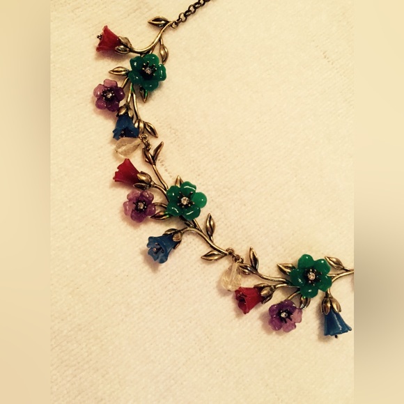 Flowers Stones Bakelite Necklace Vintage Unique Bright Colors Collectible